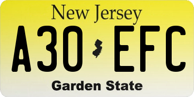 NJ license plate A30EFC
