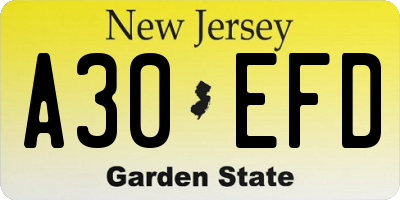NJ license plate A30EFD