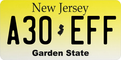 NJ license plate A30EFF
