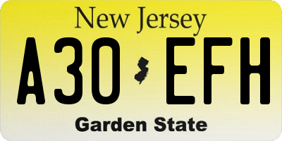 NJ license plate A30EFH