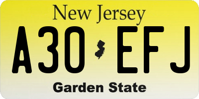 NJ license plate A30EFJ