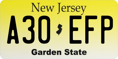 NJ license plate A30EFP