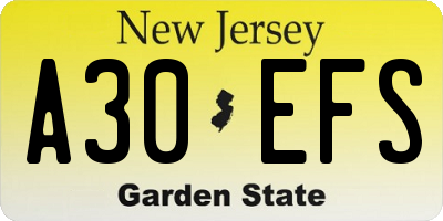 NJ license plate A30EFS