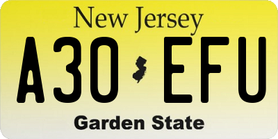 NJ license plate A30EFU