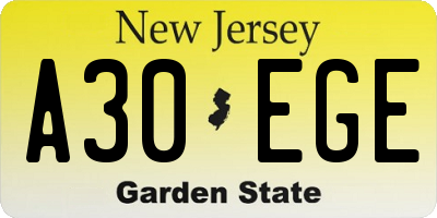 NJ license plate A30EGE