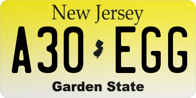 NJ license plate A30EGG