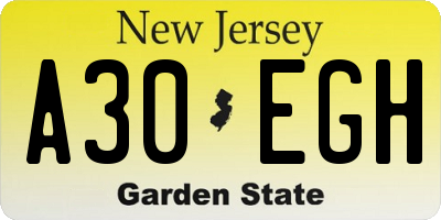 NJ license plate A30EGH