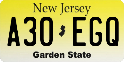 NJ license plate A30EGQ