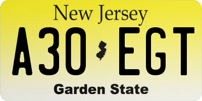 NJ license plate A30EGT