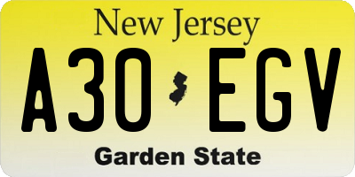 NJ license plate A30EGV