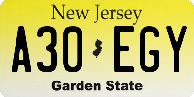 NJ license plate A30EGY