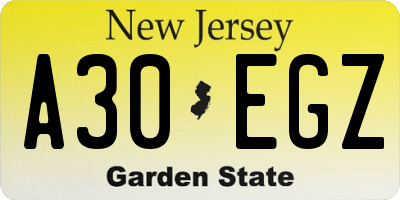 NJ license plate A30EGZ