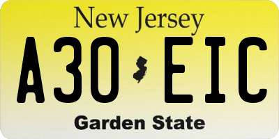 NJ license plate A30EIC
