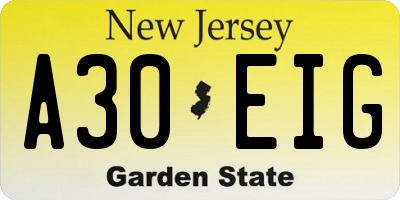 NJ license plate A30EIG