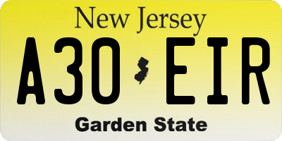 NJ license plate A30EIR