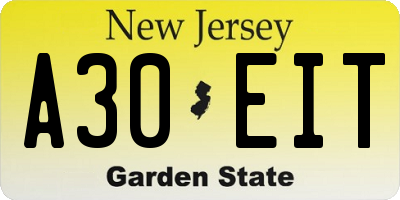NJ license plate A30EIT