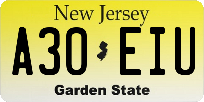 NJ license plate A30EIU