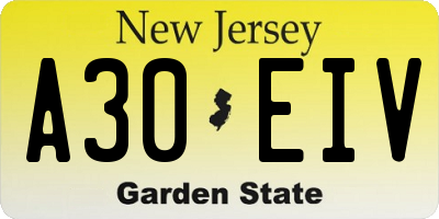 NJ license plate A30EIV