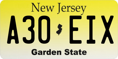 NJ license plate A30EIX