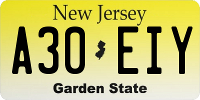 NJ license plate A30EIY
