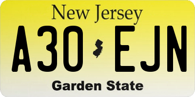 NJ license plate A30EJN