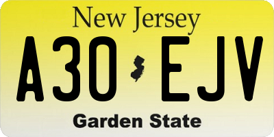NJ license plate A30EJV