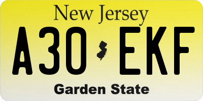 NJ license plate A30EKF