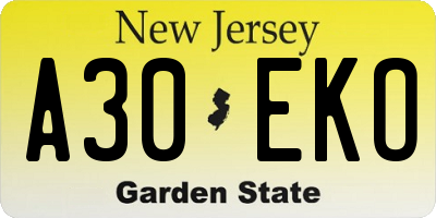 NJ license plate A30EKO