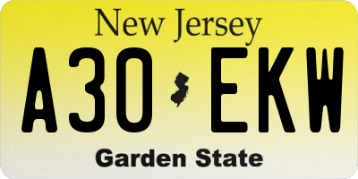 NJ license plate A30EKW