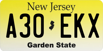 NJ license plate A30EKX