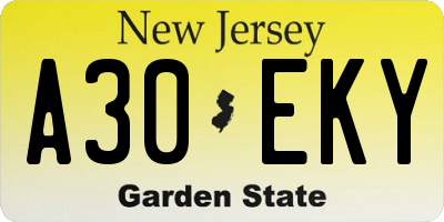 NJ license plate A30EKY