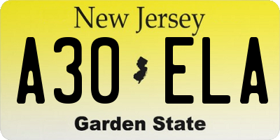 NJ license plate A30ELA