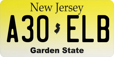 NJ license plate A30ELB