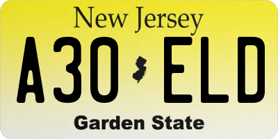 NJ license plate A30ELD