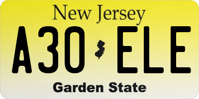 NJ license plate A30ELE