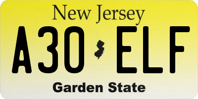 NJ license plate A30ELF