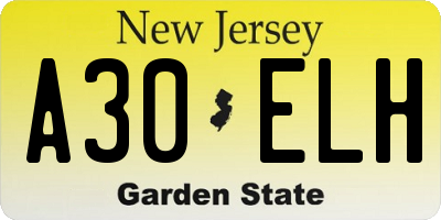 NJ license plate A30ELH