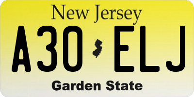 NJ license plate A30ELJ