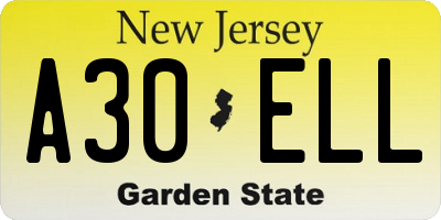 NJ license plate A30ELL