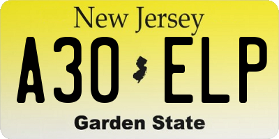 NJ license plate A30ELP