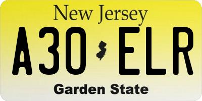 NJ license plate A30ELR