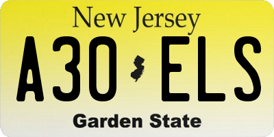 NJ license plate A30ELS