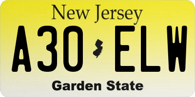NJ license plate A30ELW