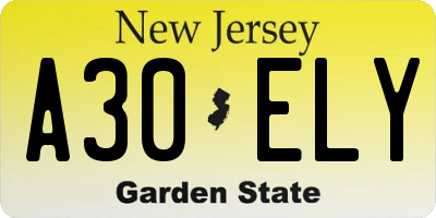 NJ license plate A30ELY