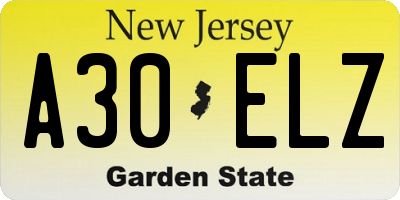NJ license plate A30ELZ