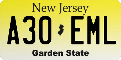 NJ license plate A30EML