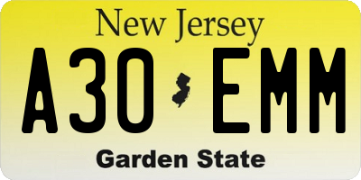 NJ license plate A30EMM