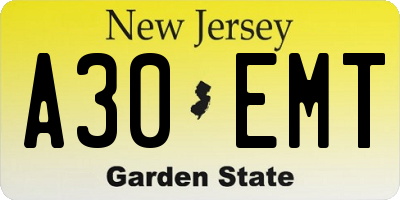 NJ license plate A30EMT