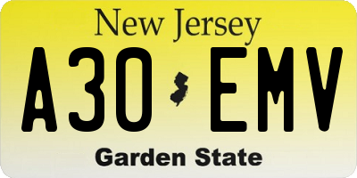 NJ license plate A30EMV