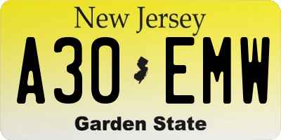 NJ license plate A30EMW